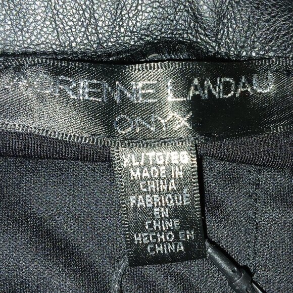 ADREIENNE LANDAU ONYX WIDE LEG, LEATHER ACCENT, BLACK PANTS SIZE XL, NWOT - Picture 9 of 9